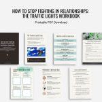 Flat lay of multiple pages from the eBook How to Stop Fighting in Relationships, showing the page layouts.